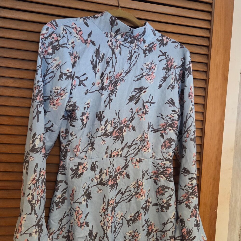 light blue floral dress with open back
